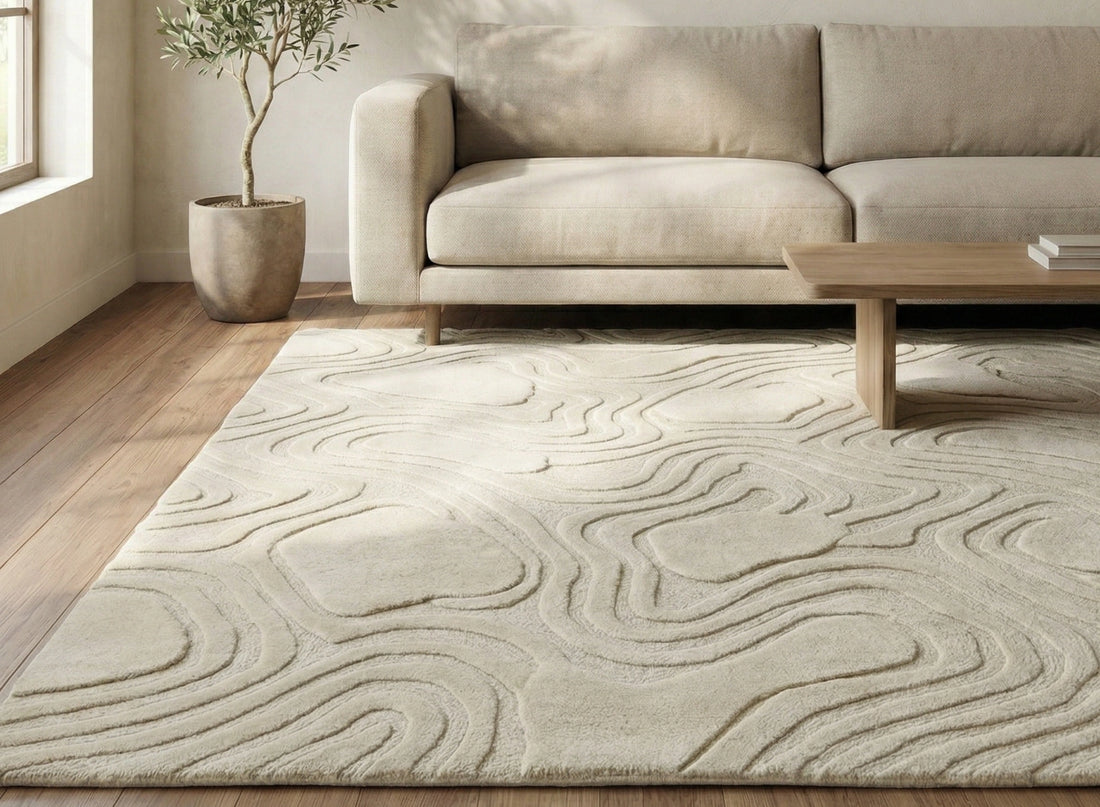 Ivory Organic Textured Contemporary Carpet