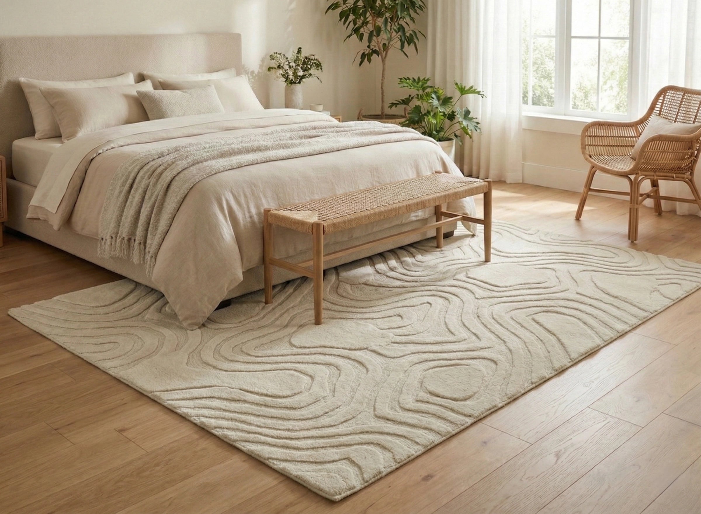 Ivory Organic Textured Contemporary Carpet