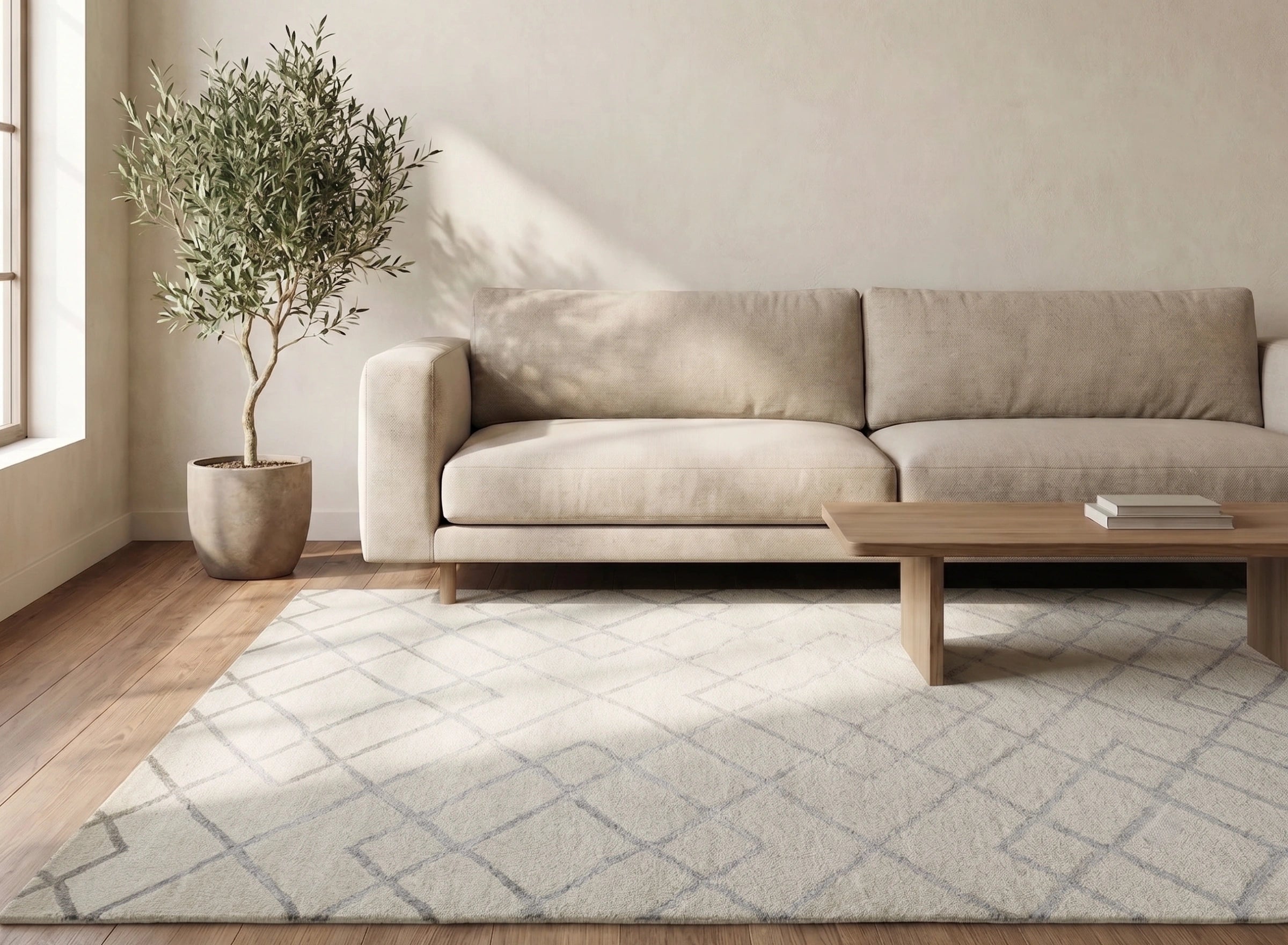 Minimalist Interlocking Diamond Pattern Carpet