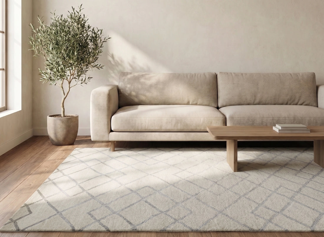 Minimalist Interlocking Diamond Pattern Carpet