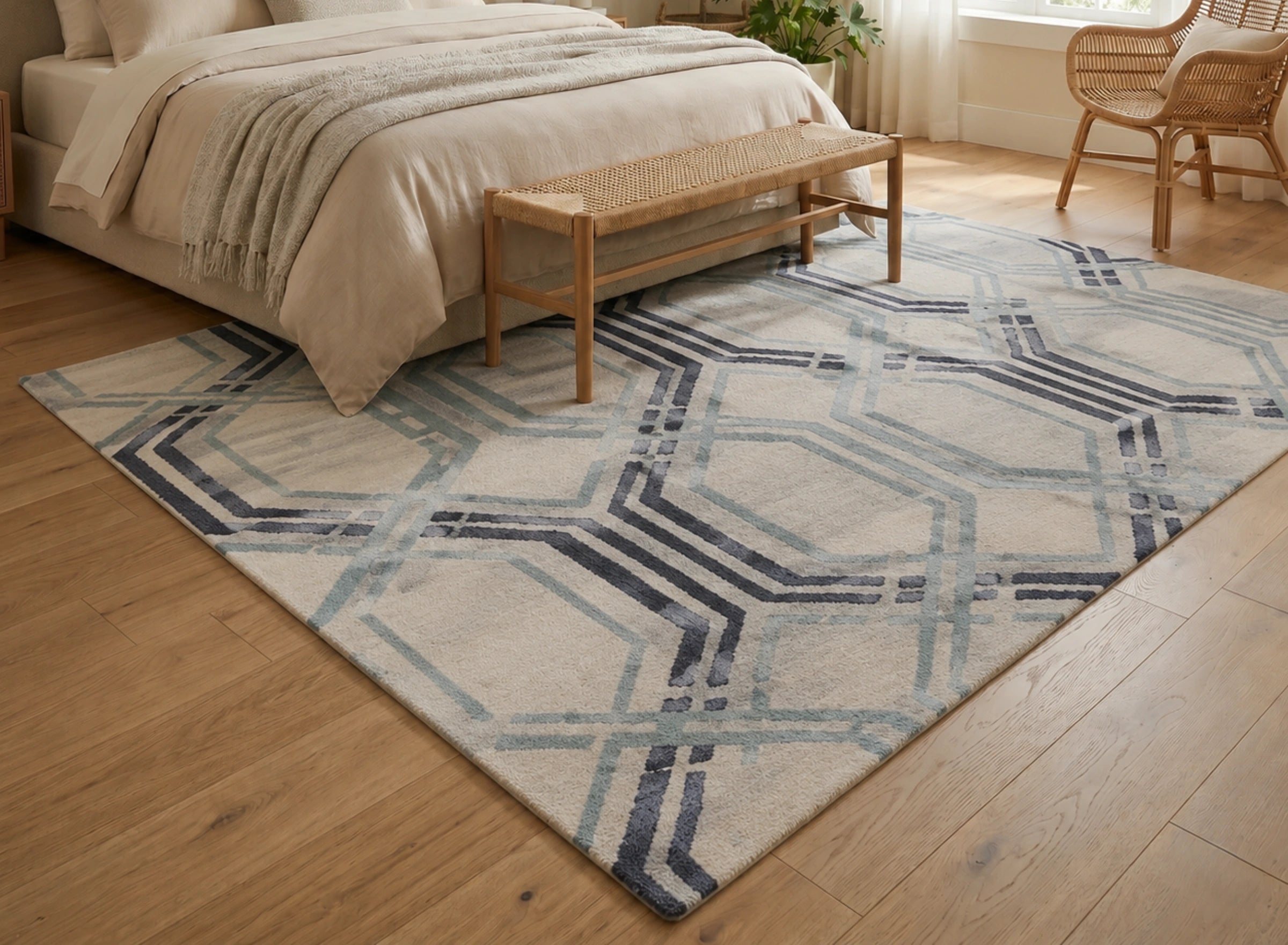Modern Linear Hexagon Pattern Carpet