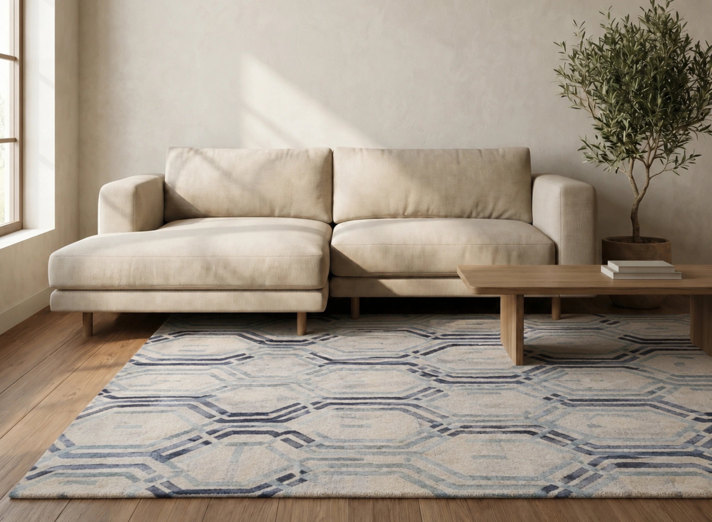 Modern Linear Hexagon Pattern Carpet