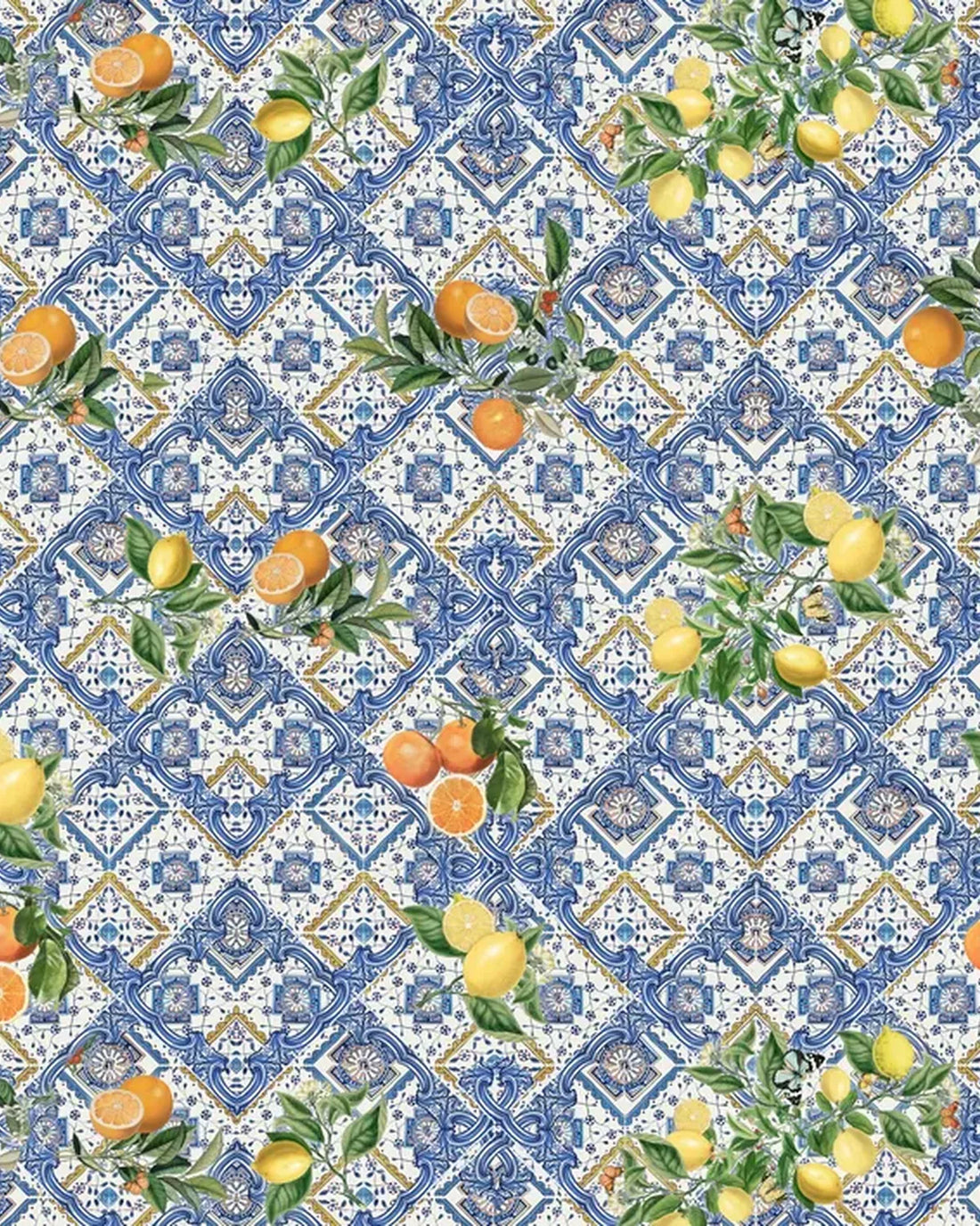 Mediterranean Sicilian Tiles Citrus Fruit Wallpaper – Multicolor