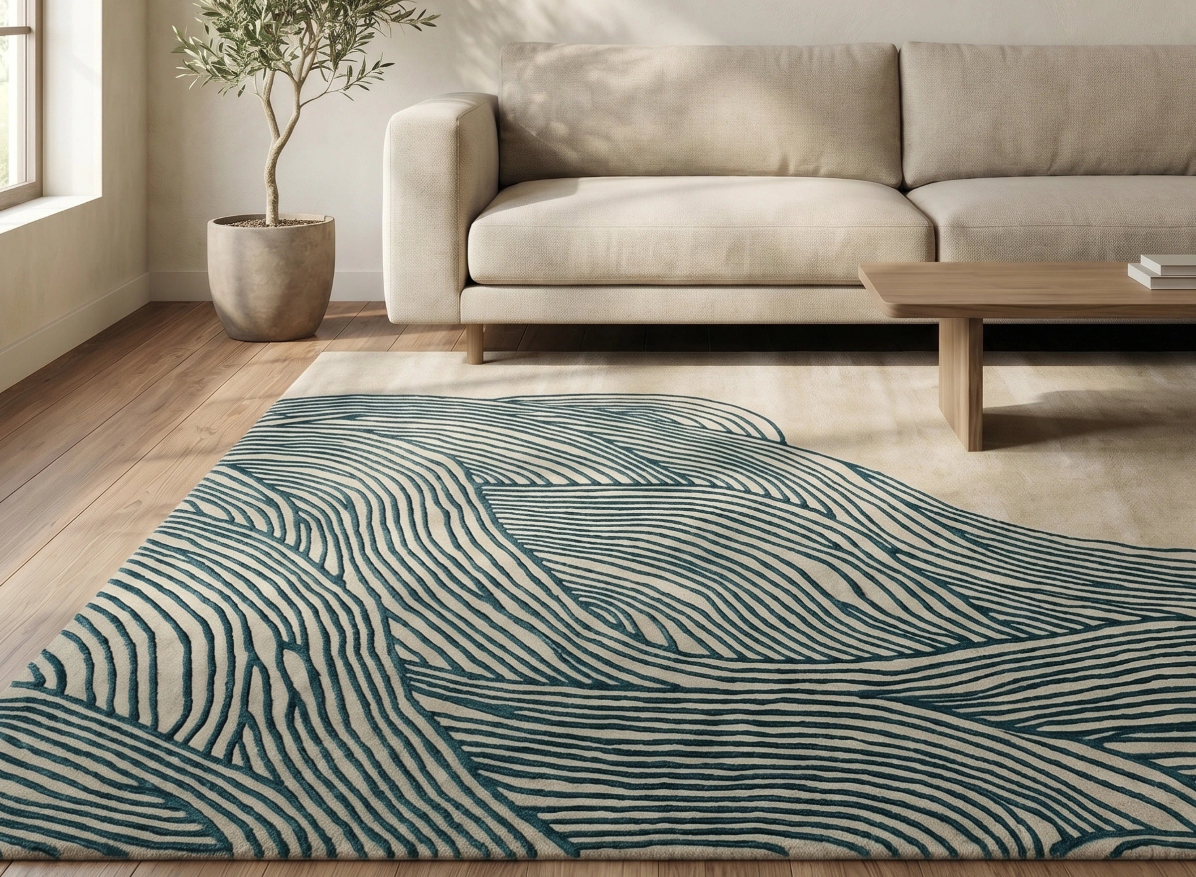 Modern Wave Texture Designer Carpet – Minimal Abstract Contemporary Rug