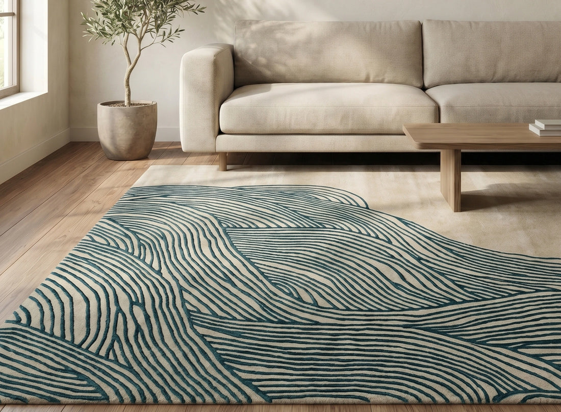 Modern Wave Texture Designer Carpet – Minimal Abstract Contemporary Rug