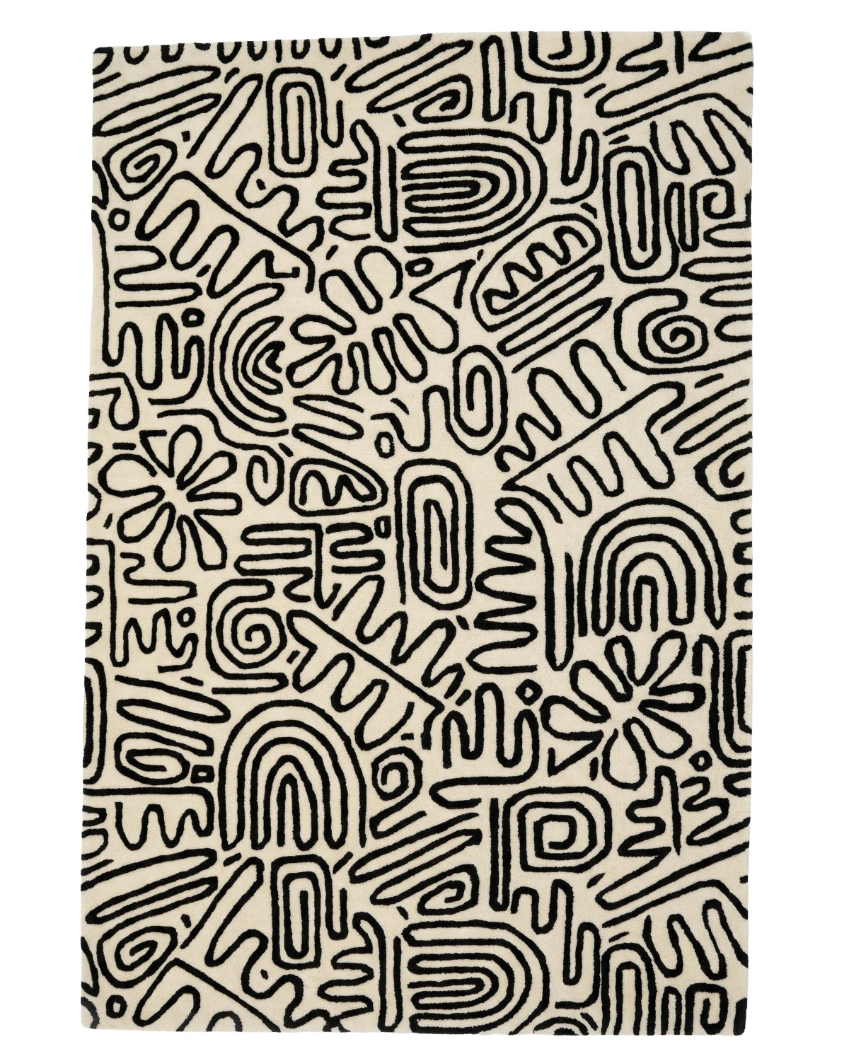 Modern Abstract Line Art Designer Carpet – Black & Ivory Contemporary Rug