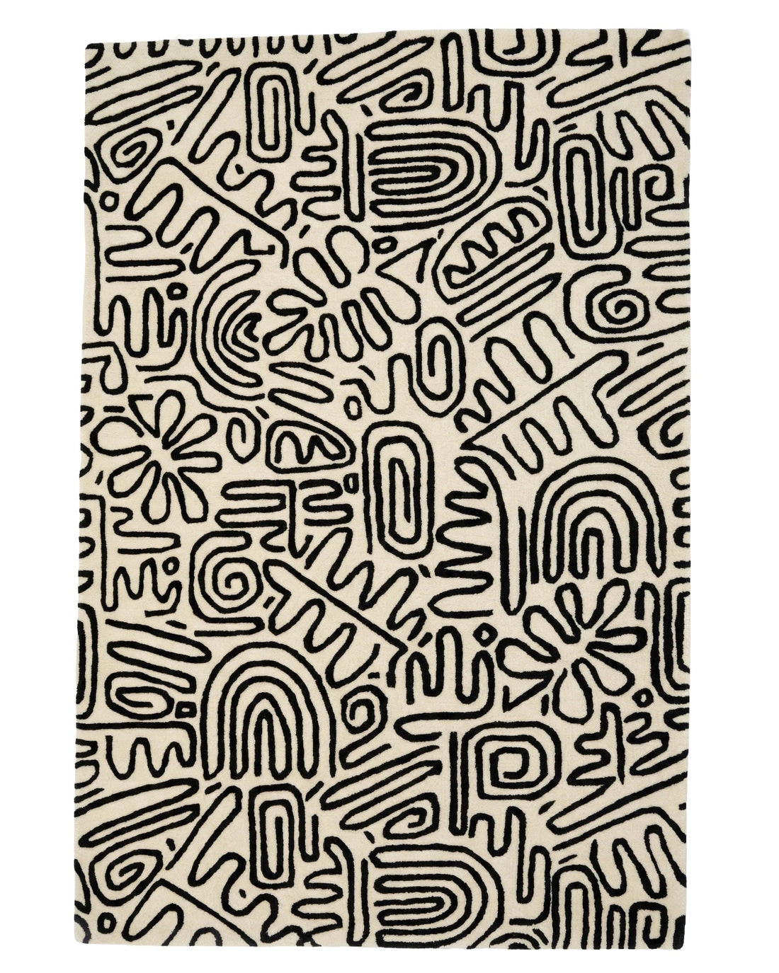 Modern Abstract Line Art Designer Carpet – Black & Ivory Contemporary Rug