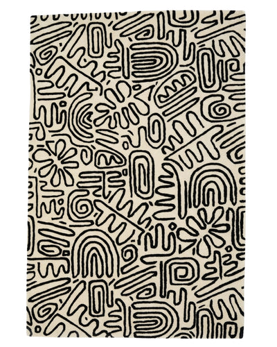 Modern Abstract Line Art Designer Carpet – Black & Ivory Contemporary Rug