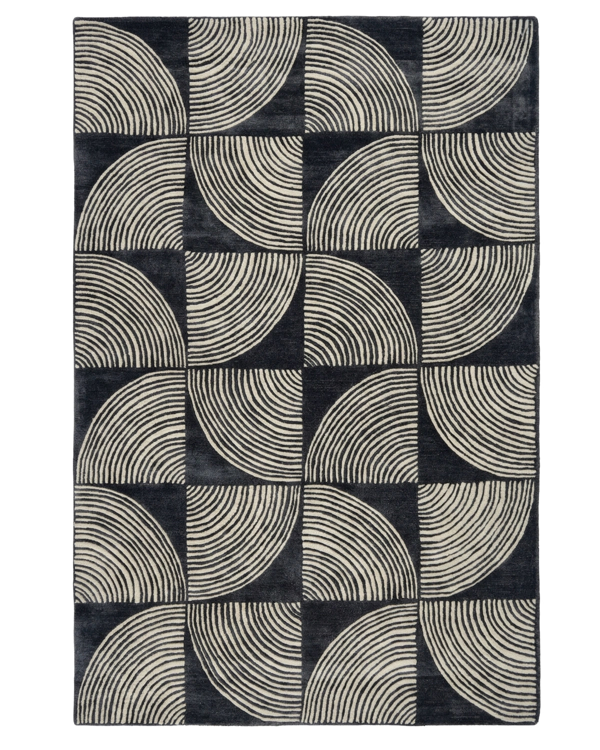 Modern Geometric Arc Pattern Designer Carpet – Black & Grey Contemporary Rug