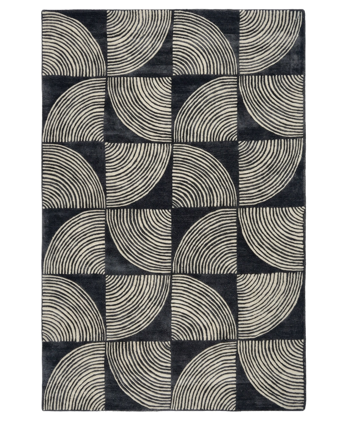 Modern Geometric Arc Pattern Designer Carpet – Black & Grey Contemporary Rug
