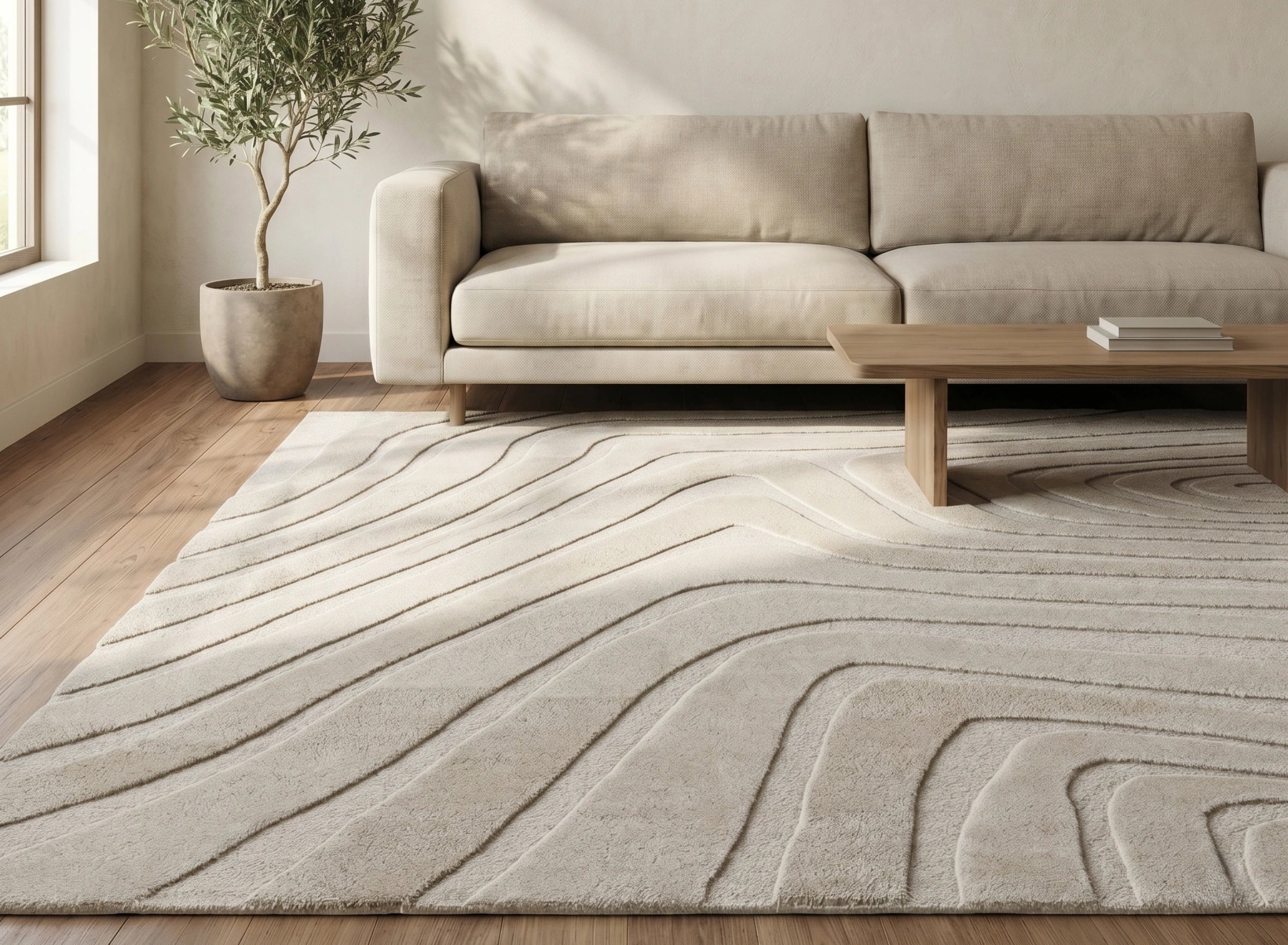 Modern Linear Pattern Carpet – Beige