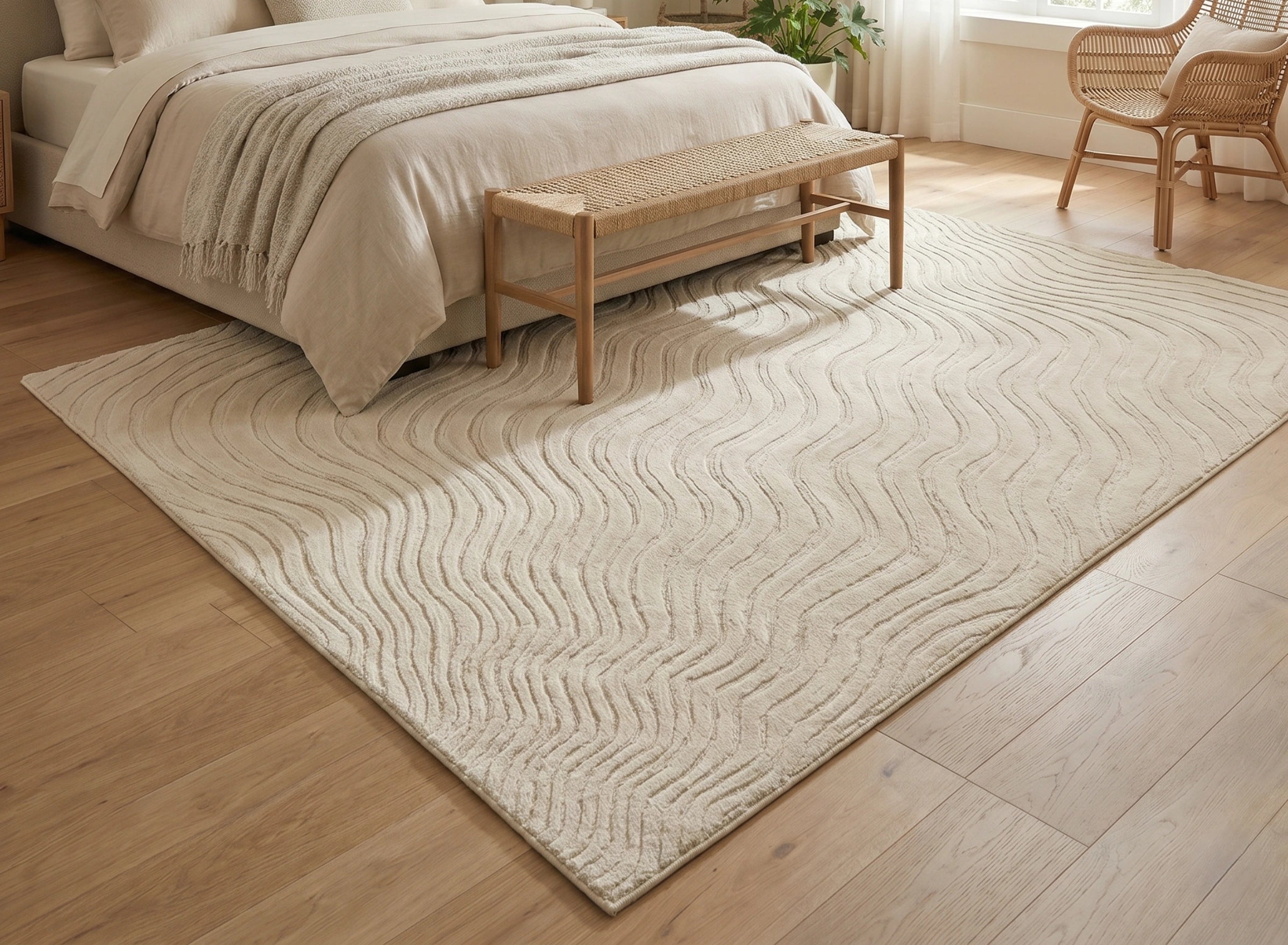 Modern Wave Texture Carpet – Cream
