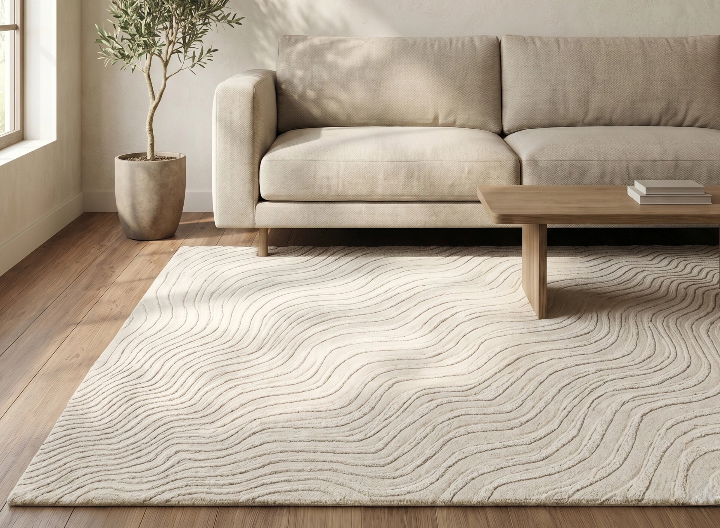 Modern Wave Texture Carpet – Cream