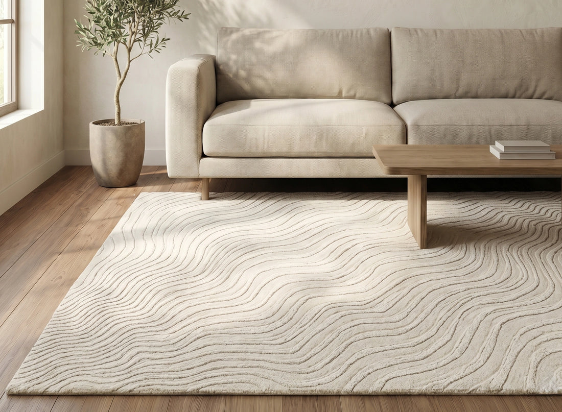 Modern Wave Texture Carpet – Cream
