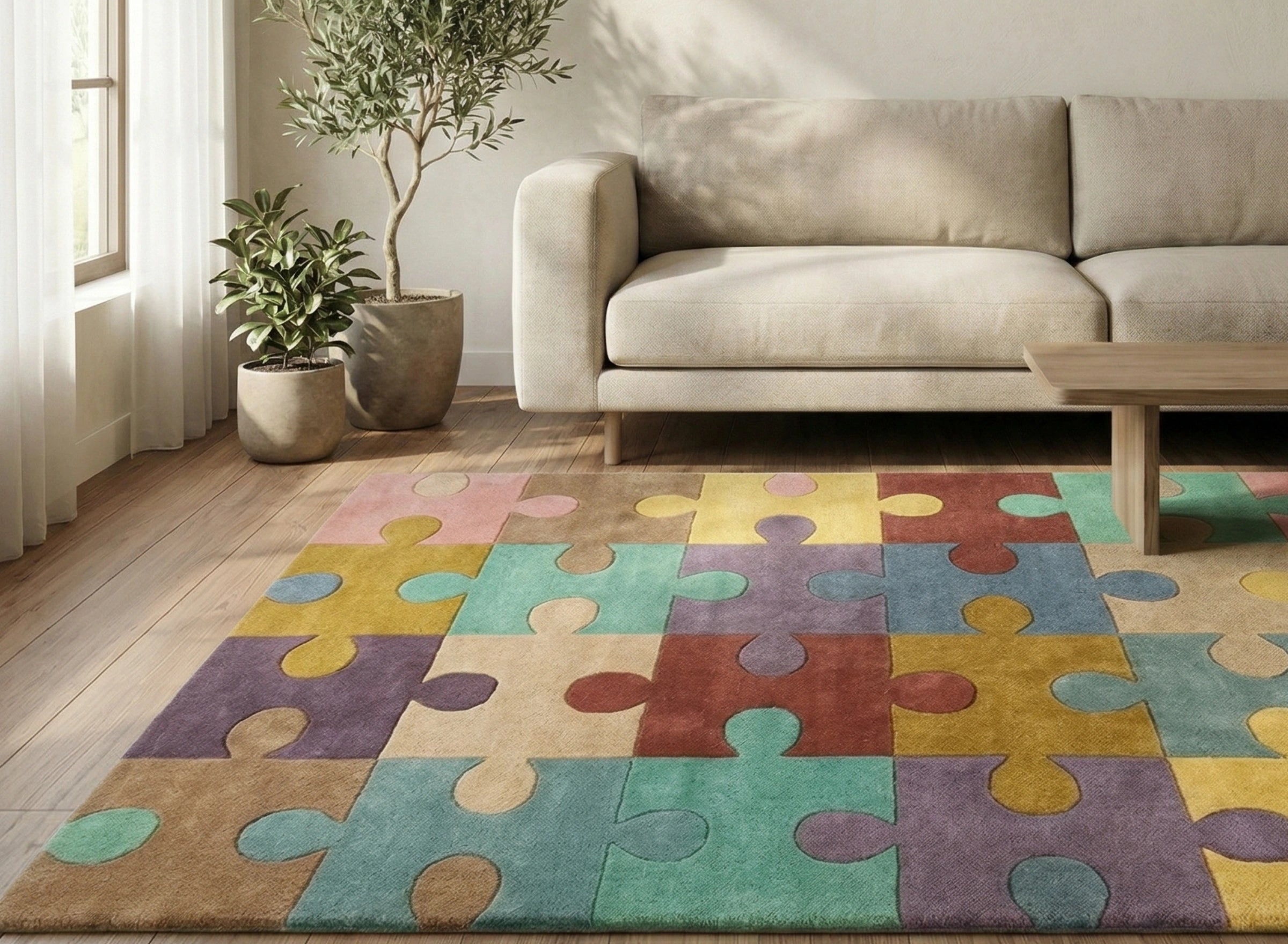 Multicolor Puzzle Pattern Designer Carpet