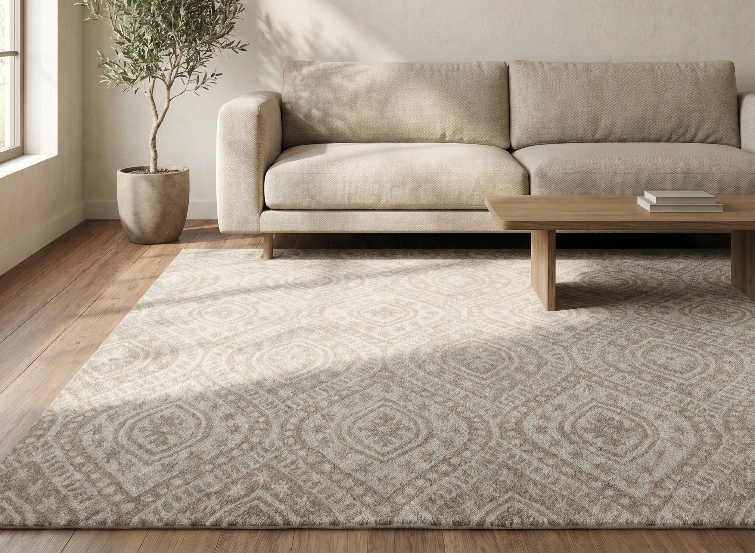 Neutral Diamond Medallion Pattern Carpet