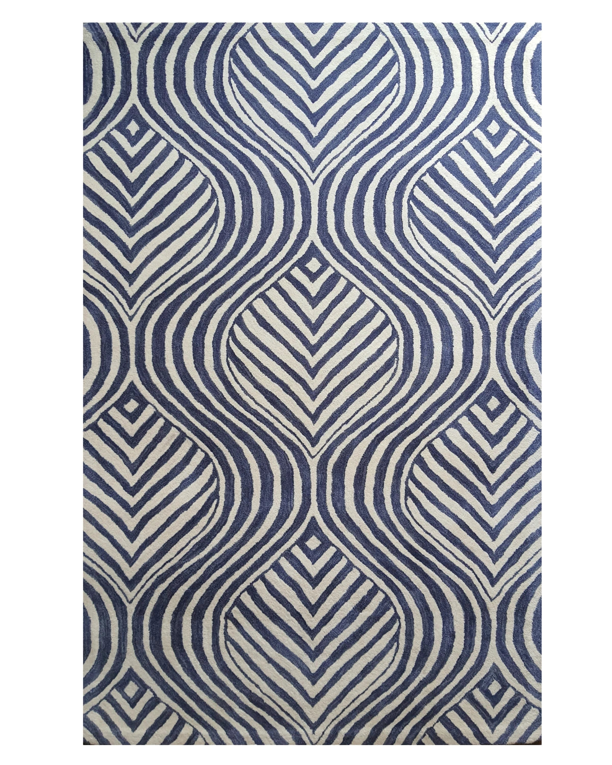 Navy Wave Geometric Pattern Carpet