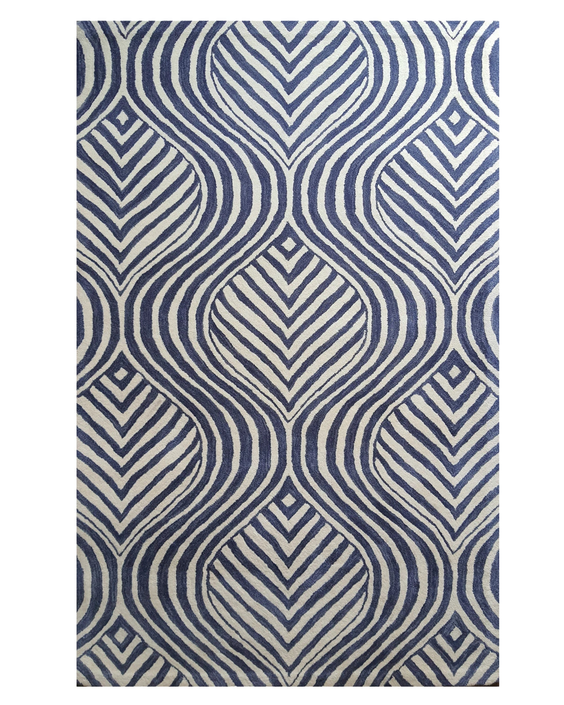 Navy Wave Geometric Pattern Carpet