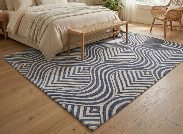 Navy Wave Geometric Pattern Carpet