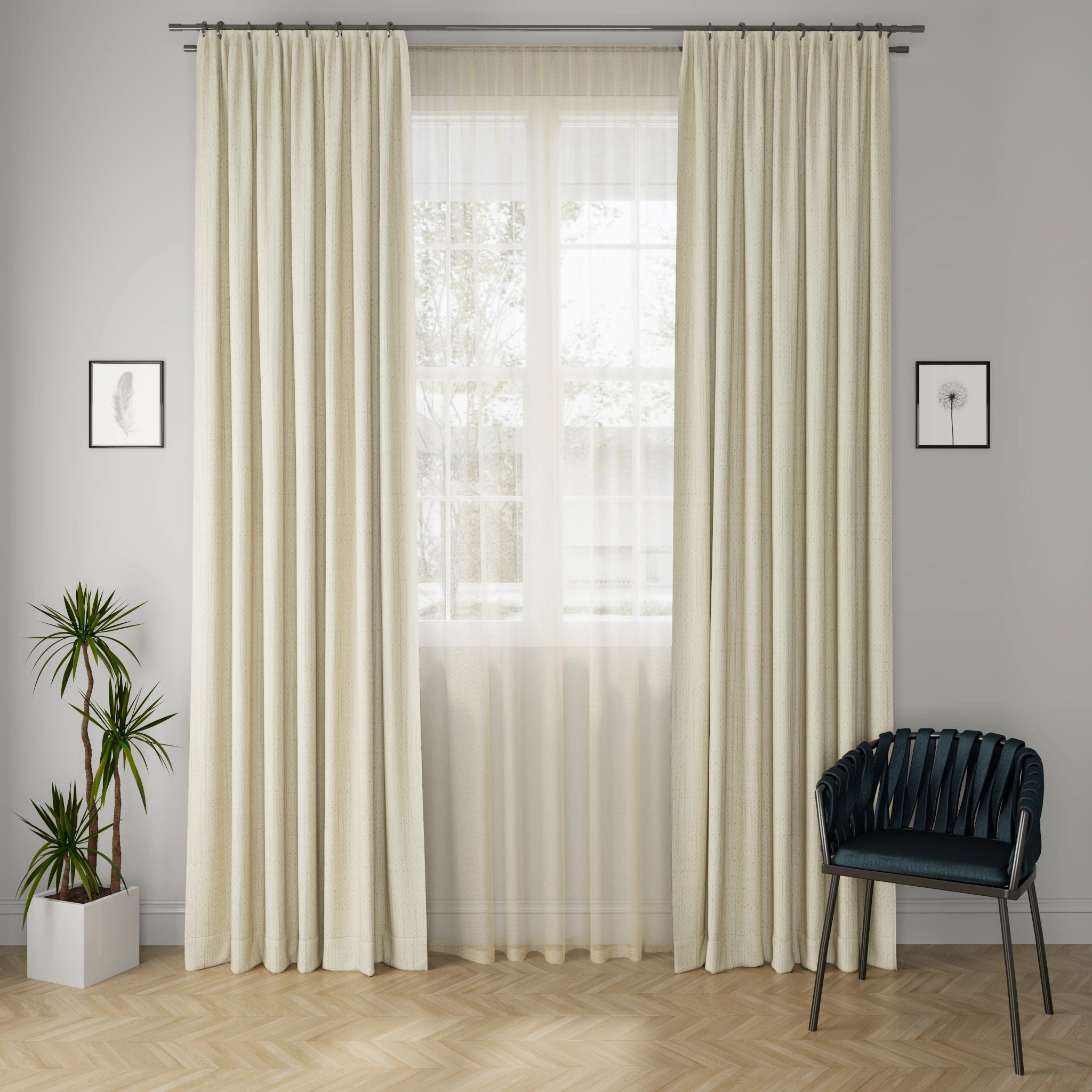 Linux Offwhite Curtain Fabric