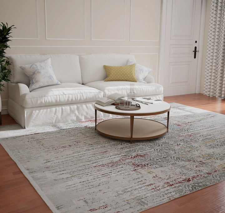 Assorted Grey Red Damask Fade Carpet