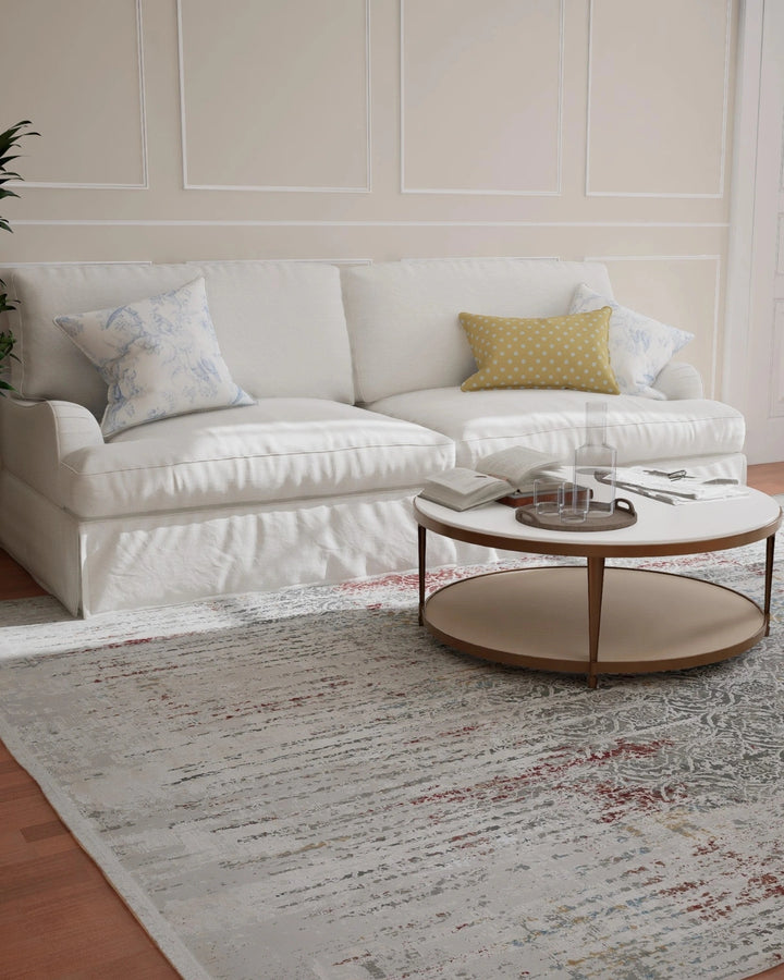 Assorted Grey Red Damask Fade Carpet