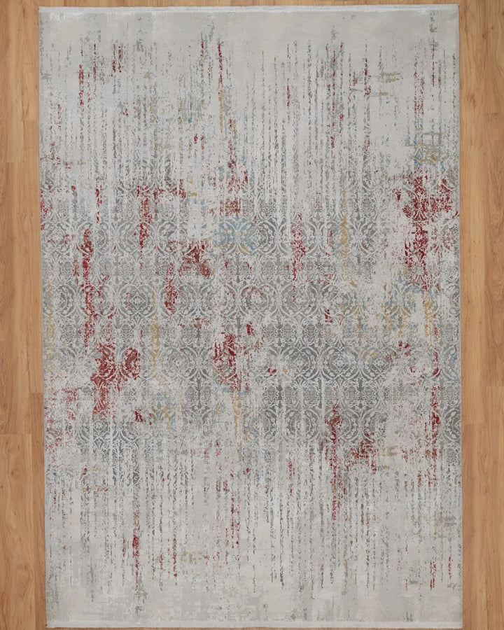 Assorted Grey Red Damask Fade Carpet