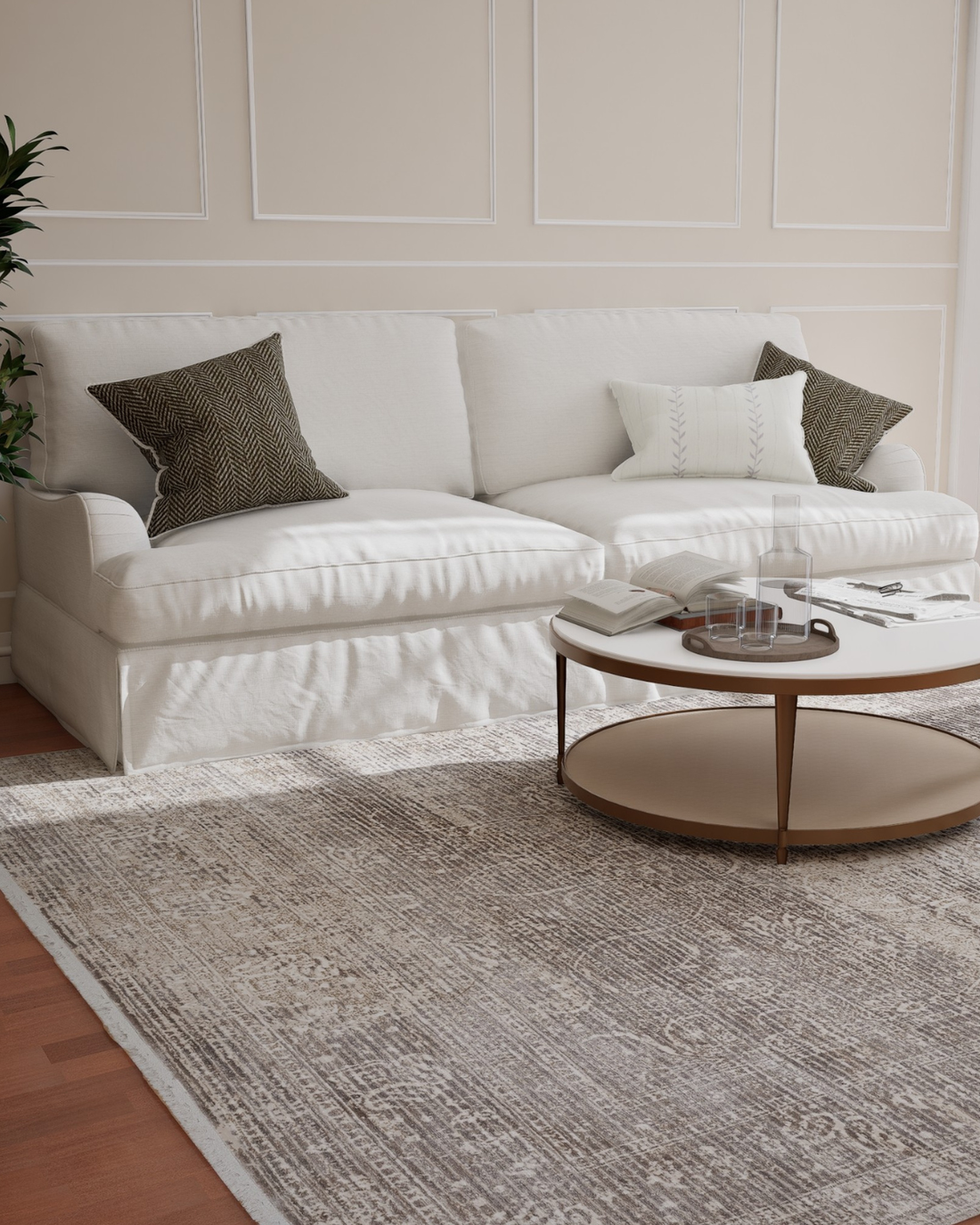 Assorted Taupe Beige Subtle Damask Carpet