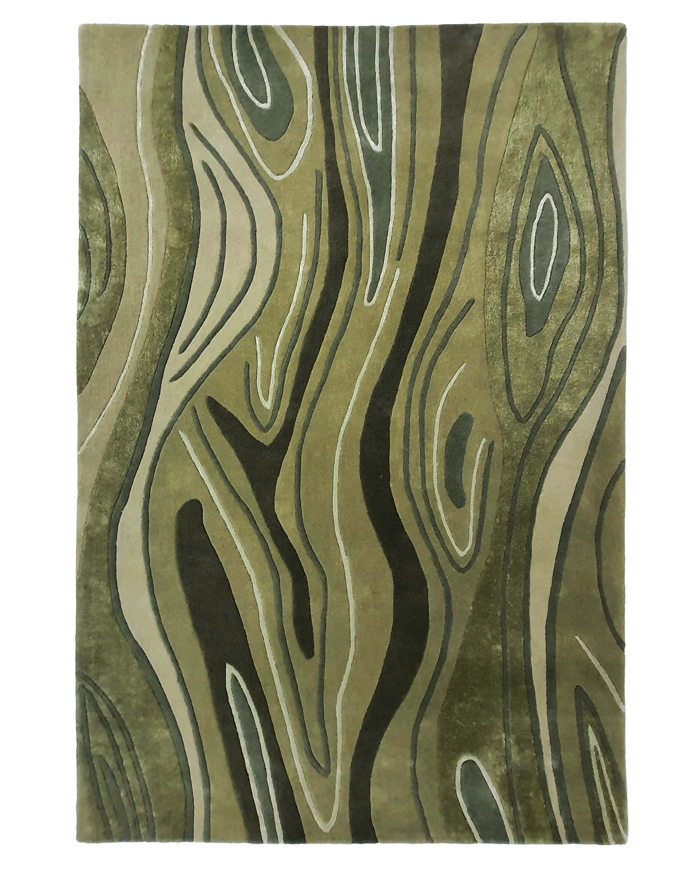 Olive Green Abstract Textured Modern Carpet