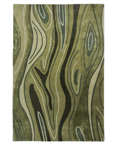 Olive Green Abstract Textured Modern Carpet