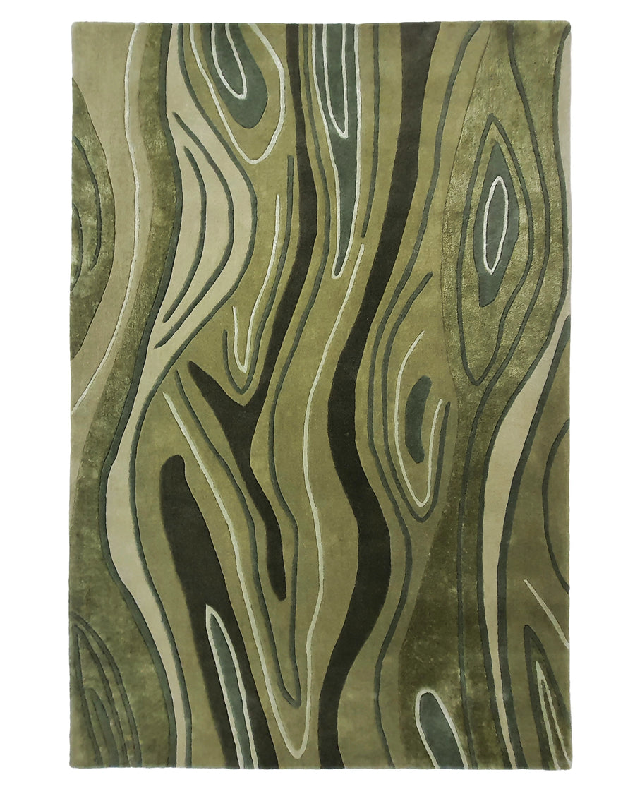 Olive Green Abstract Textured Modern Carpet