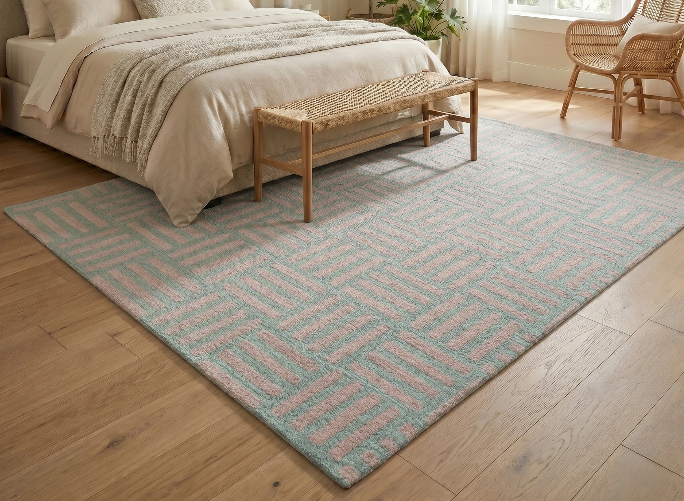 Pastel Grid Line Pattern Carpet