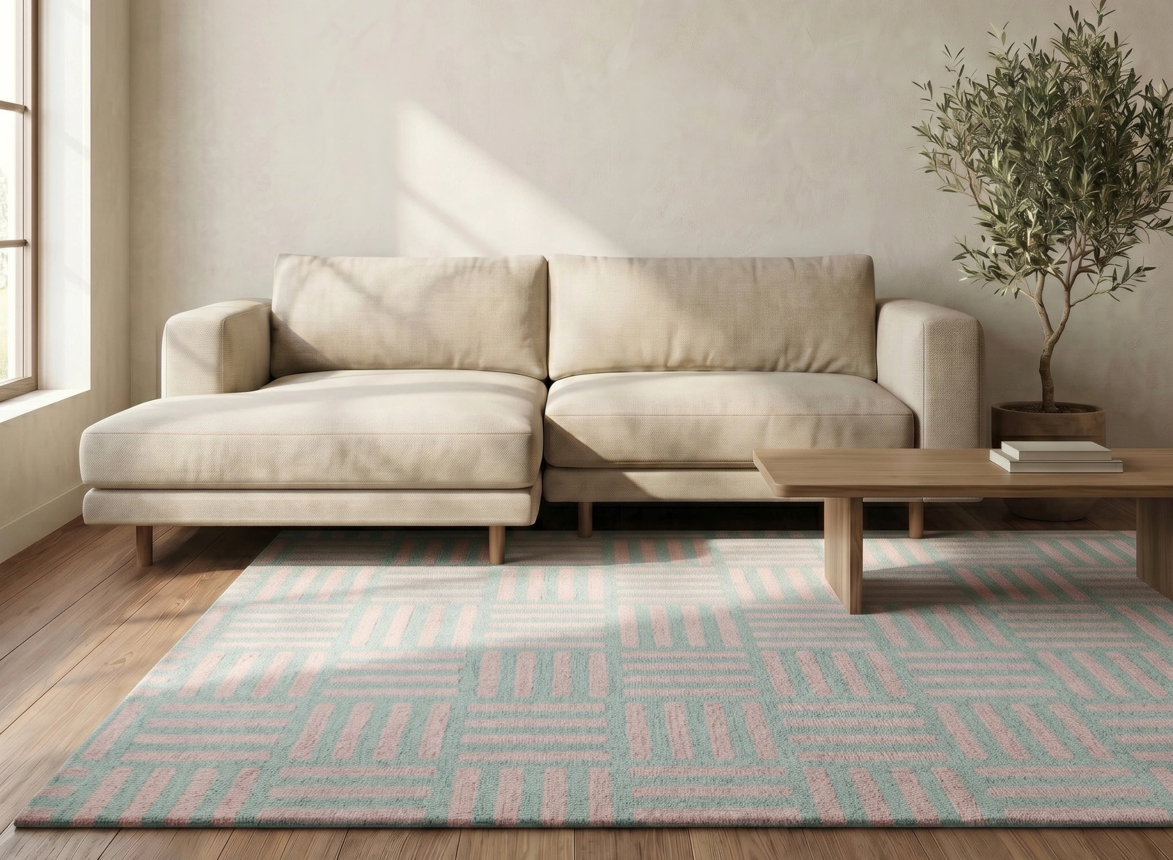 Pastel Grid Line Pattern Carpet