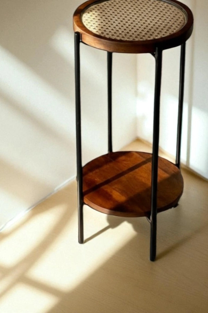 Rattan Drink Table – Honey Brown Finish