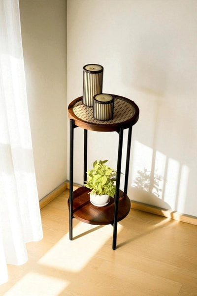 Rattan Drink Table – Honey Brown Finish