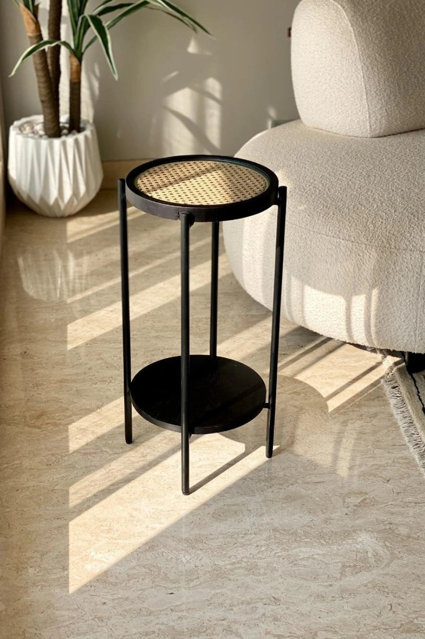 Rattan Drink Table – Charcoal Black Finish