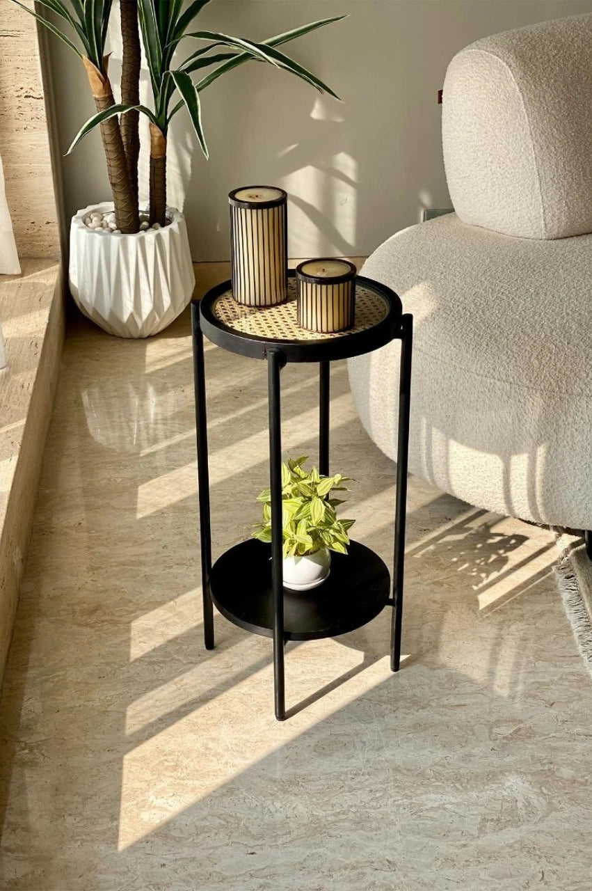 Rattan Drink Table – Charcoal Black Finish
