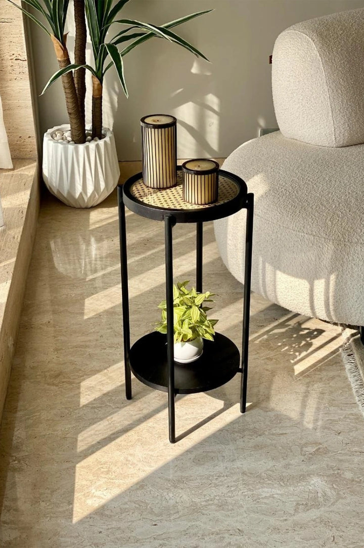 Rattan Drink Table – Charcoal Black Finish