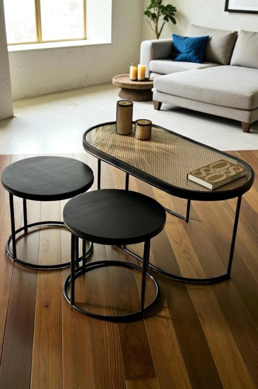 Rattan Coffee Table – Charcoal Black Finish