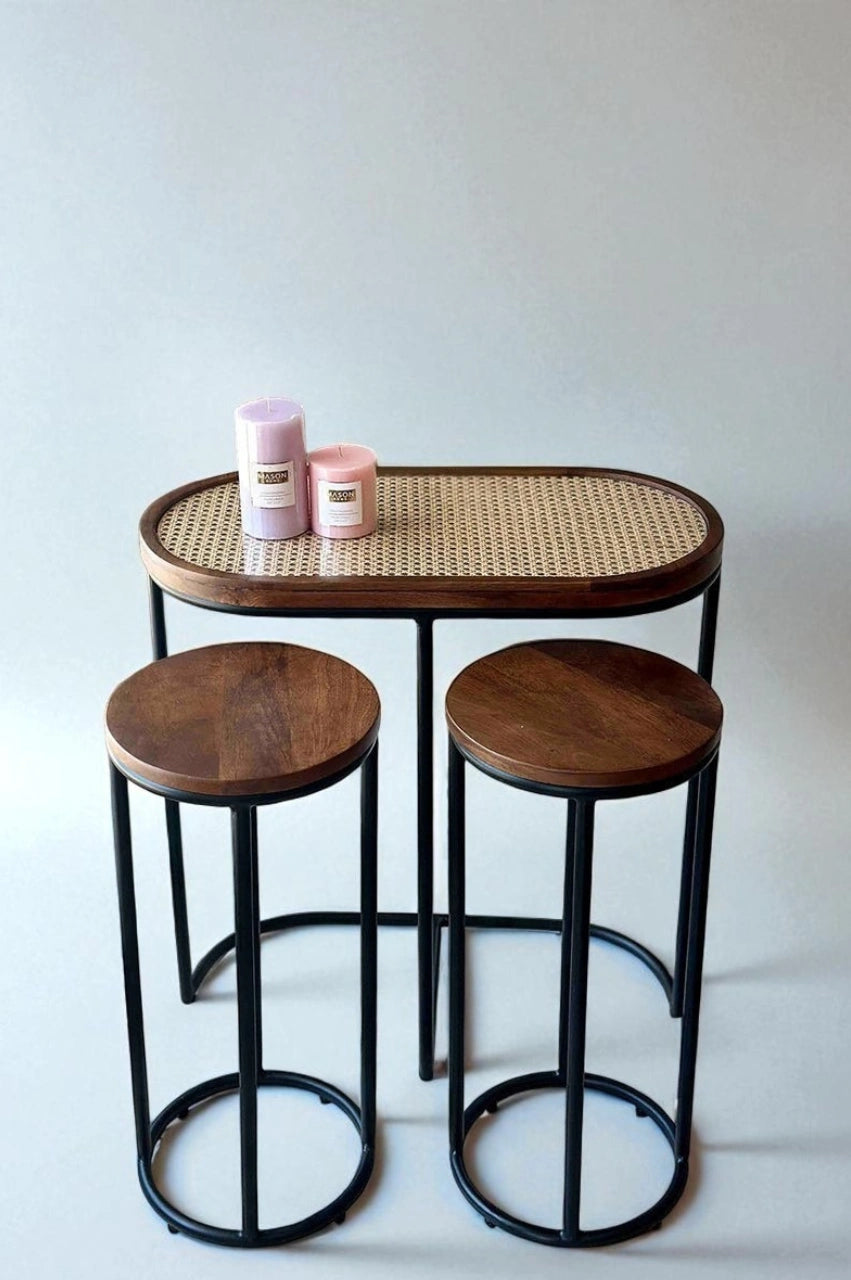 Rattan Side Table Set of 3 – Honey Brown Finish