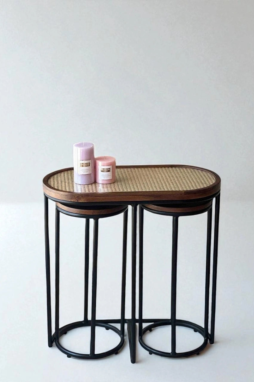 Rattan Side Table Set of 3 – Honey Brown Finish