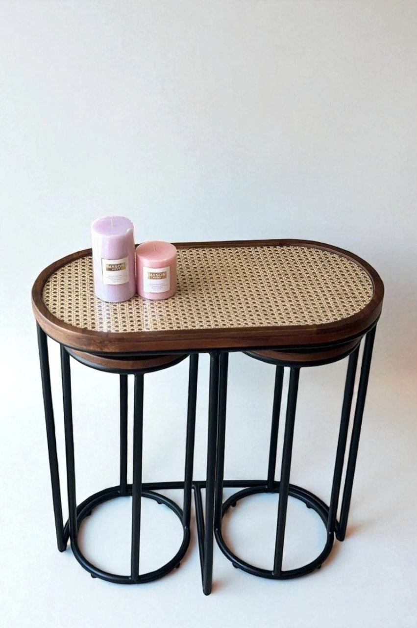 Rattan Side Table Set of 3 – Honey Brown Finish