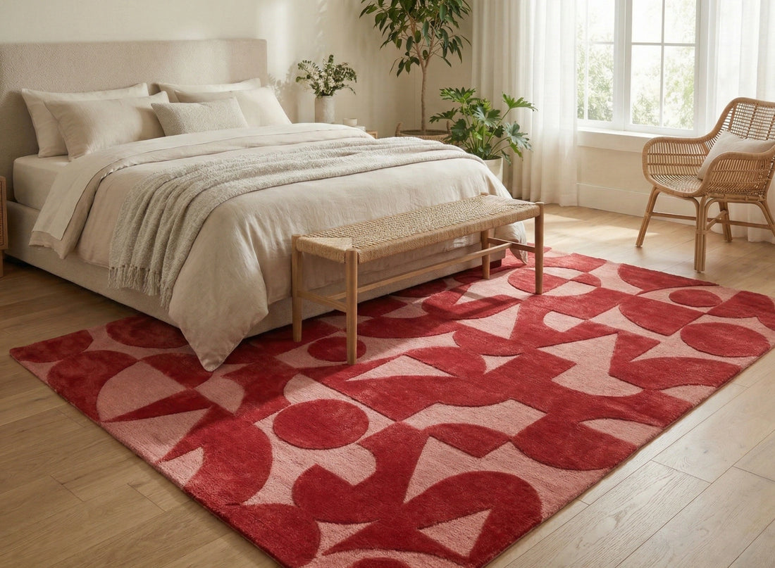 Red Abstract Geometric Designer Carpet
