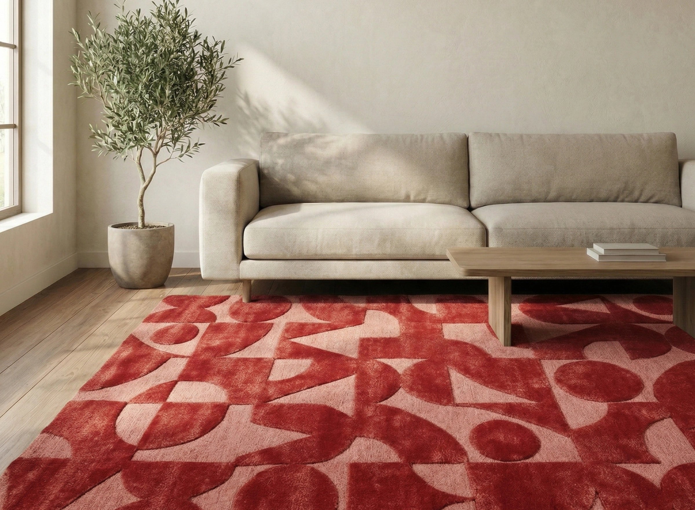 Red Abstract Geometric Designer Carpet