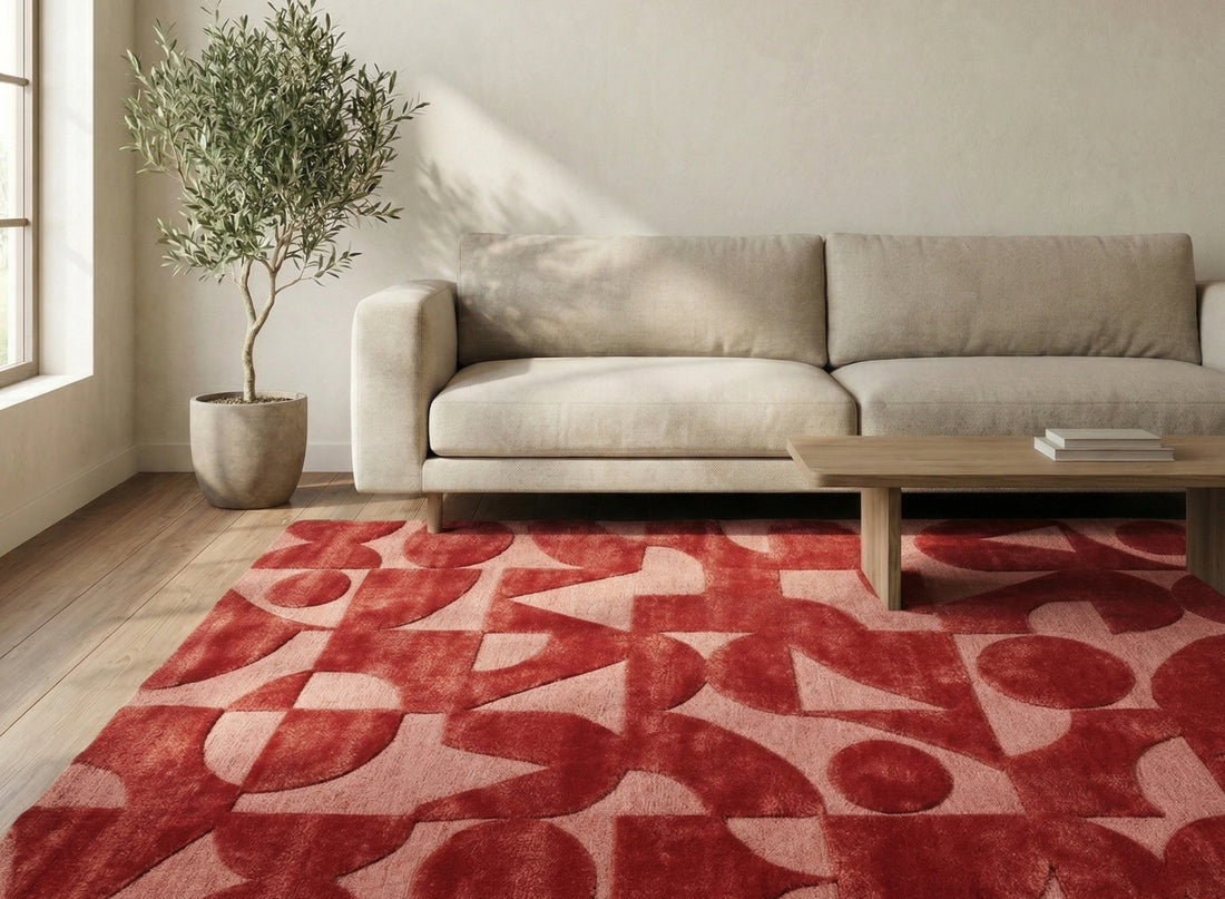 Red Abstract Geometric Designer Carpet