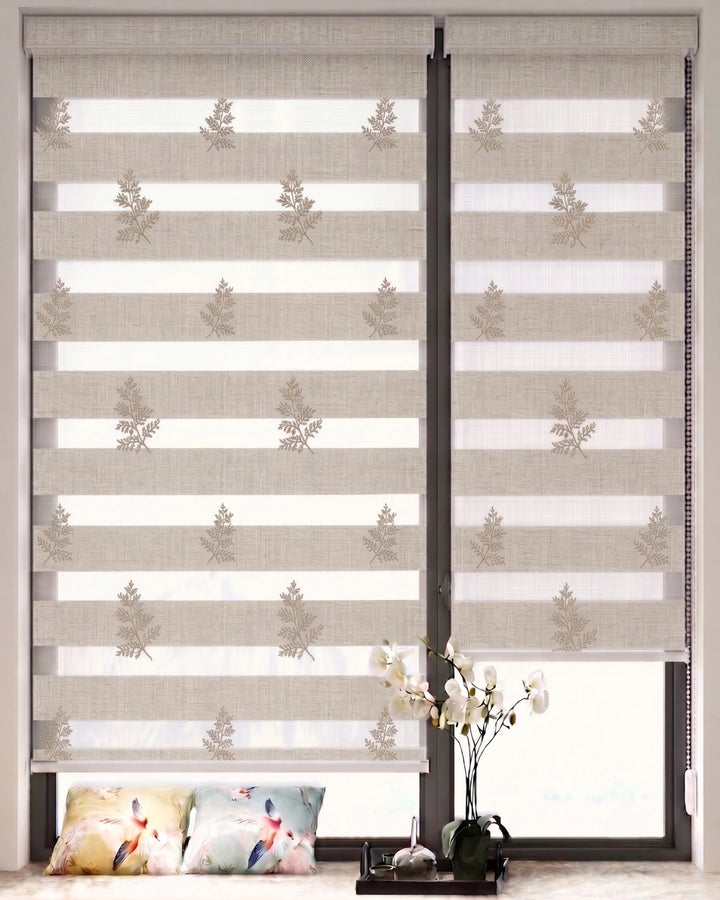 Beige Botanical Zebra Blind | Custom Made Day & Night Window Blind
