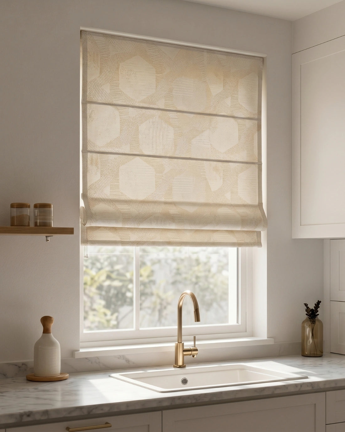 Geometric Beige Roman Blind | Custom Made Fabric Window Shade
