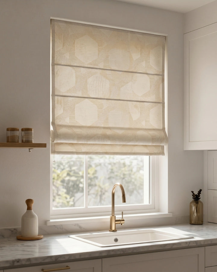 Geometric Beige Roman Blind | Custom Made Fabric Window Shade