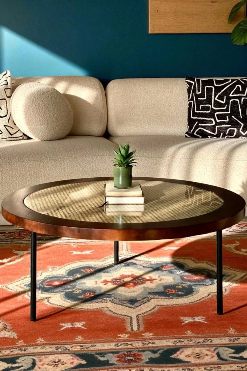 Round Rattan Coffee Table – Honey Brown Finish