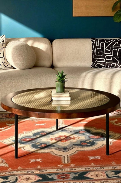 Round Rattan Coffee Table – Honey Brown Finish